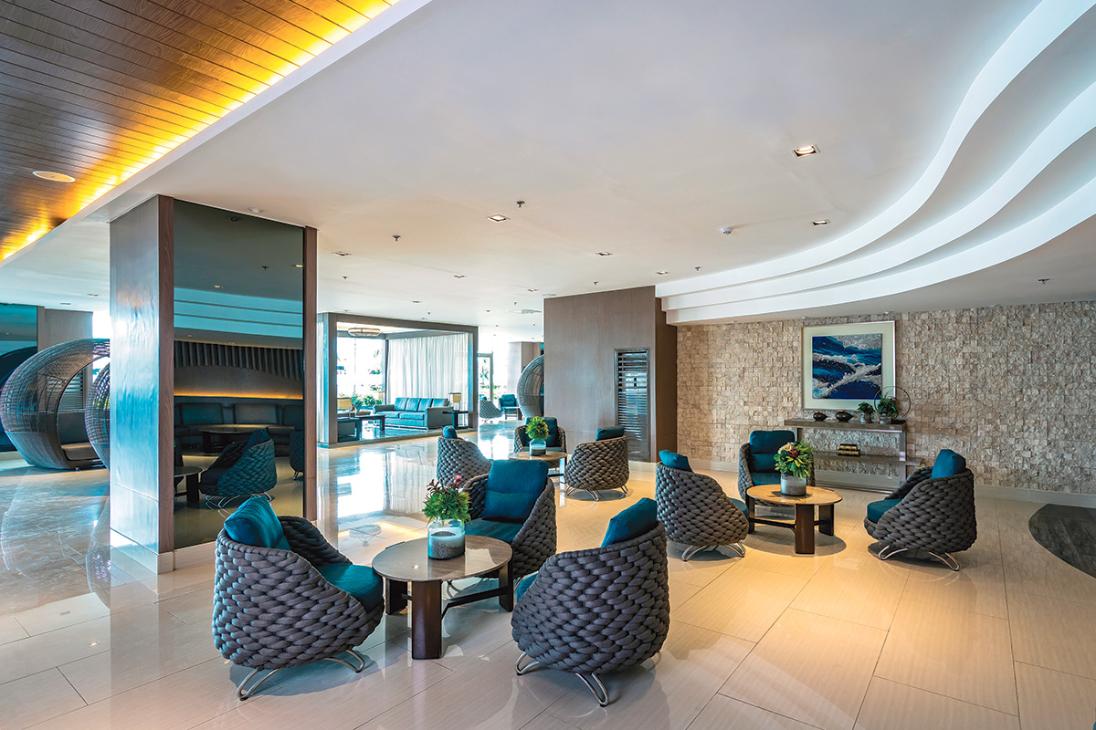 Shore Residences Lobby with blue furniture 